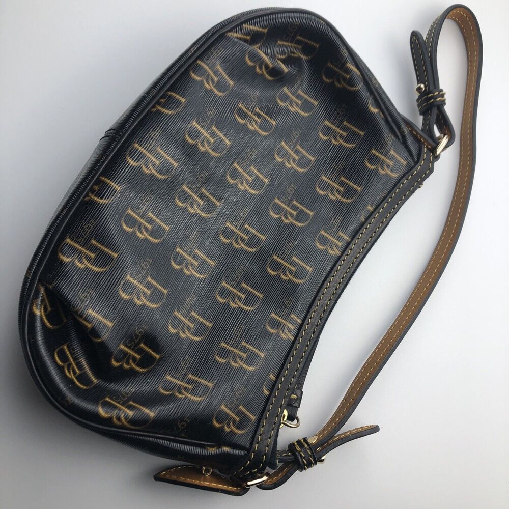 DOONEY & BOURKE 1975 Signature Purse DB Handbag black and gold with red lining - Picture 6 of 13
